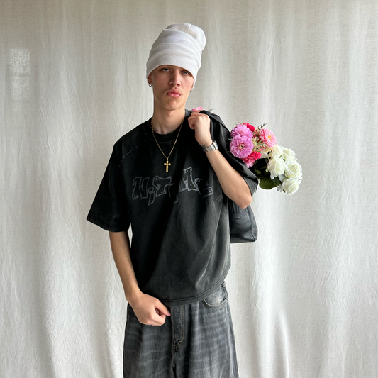 WITHME OFF PRINT T-SHIRT - WASHED BLACK